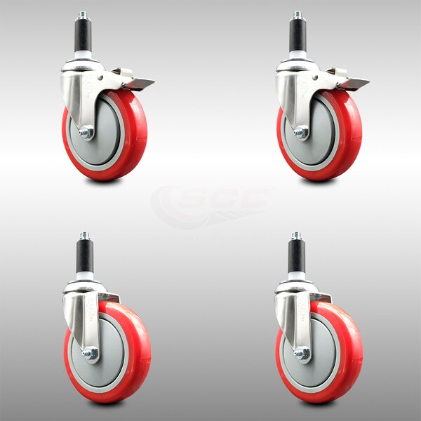 Service Caster 5 Inch 316SS Red Poly Swivel 1 Inch Expanding Stem Caster Lock Brake, 2PK SCC-SS316TTLEX20S514-PPUBRED-2-S-2-1 - main
